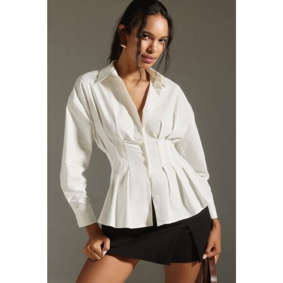Anthropologie White Blouse “the Tobie” by Exquise long sleeved - Picture 3 of 9